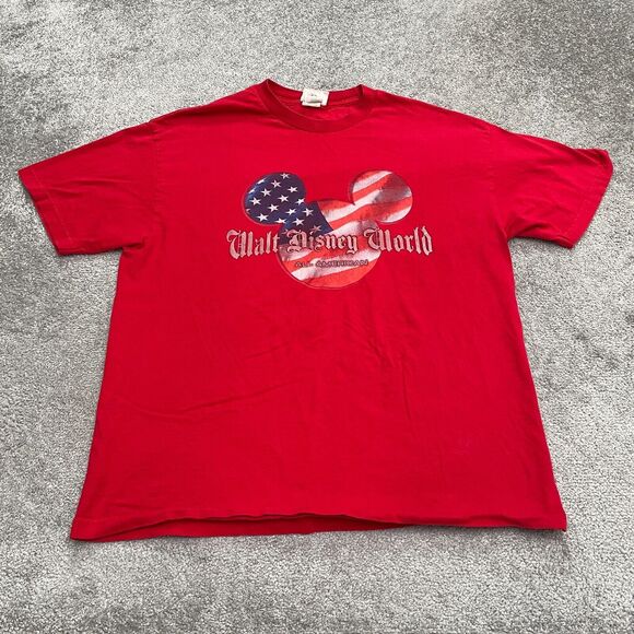 Walt Disney World Mickey Mouse Vintage Graphic T-Shirt Mens XL Red Crew Neck Tee - Picture 1 of 11